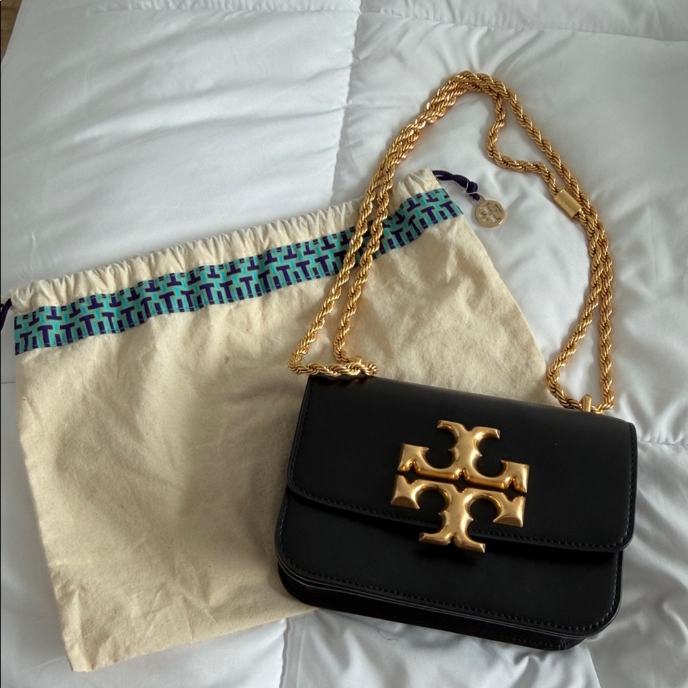 Tory Burch Black Crossbody Bag with Gold Chain